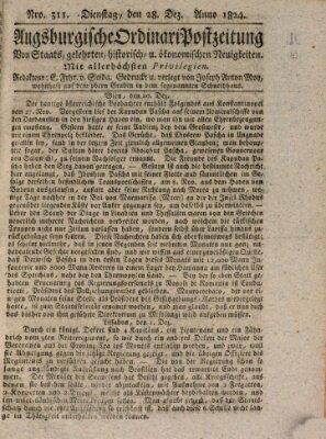 Augsburgische Ordinari Postzeitung von Staats-, gelehrten, historisch- u. ökonomischen Neuigkeiten (Augsburger Postzeitung) Dienstag 28. Dezember 1824