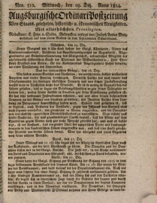 Augsburgische Ordinari Postzeitung von Staats-, gelehrten, historisch- u. ökonomischen Neuigkeiten (Augsburger Postzeitung) Mittwoch 29. Dezember 1824