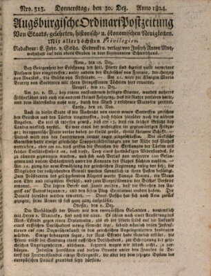 Augsburgische Ordinari Postzeitung von Staats-, gelehrten, historisch- u. ökonomischen Neuigkeiten (Augsburger Postzeitung) Donnerstag 30. Dezember 1824