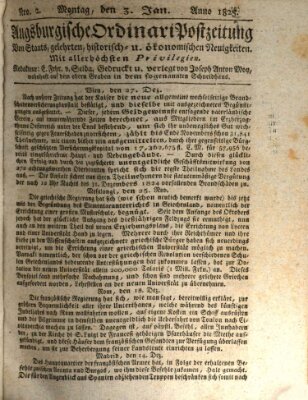 Augsburgische Ordinari Postzeitung von Staats-, gelehrten, historisch- u. ökonomischen Neuigkeiten (Augsburger Postzeitung) Montag 3. Januar 1825