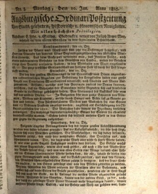 Augsburgische Ordinari Postzeitung von Staats-, gelehrten, historisch- u. ökonomischen Neuigkeiten (Augsburger Postzeitung) Montag 10. Januar 1825