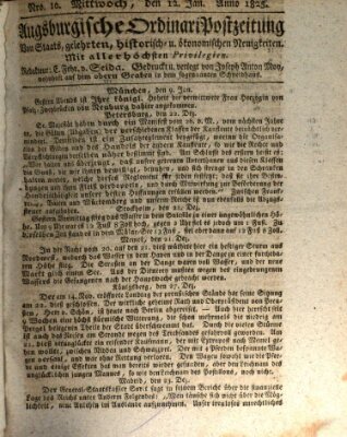 Augsburgische Ordinari Postzeitung von Staats-, gelehrten, historisch- u. ökonomischen Neuigkeiten (Augsburger Postzeitung) Mittwoch 12. Januar 1825