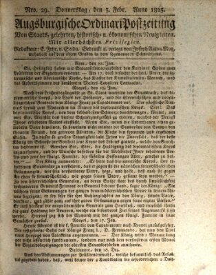 Augsburgische Ordinari Postzeitung von Staats-, gelehrten, historisch- u. ökonomischen Neuigkeiten (Augsburger Postzeitung) Donnerstag 3. Februar 1825