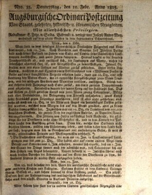 Augsburgische Ordinari Postzeitung von Staats-, gelehrten, historisch- u. ökonomischen Neuigkeiten (Augsburger Postzeitung) Donnerstag 10. Februar 1825