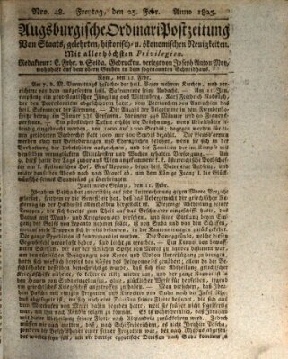 Augsburgische Ordinari Postzeitung von Staats-, gelehrten, historisch- u. ökonomischen Neuigkeiten (Augsburger Postzeitung) Freitag 25. Februar 1825