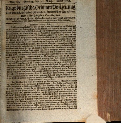 Augsburgische Ordinari Postzeitung von Staats-, gelehrten, historisch- u. ökonomischen Neuigkeiten (Augsburger Postzeitung) Montag 21. März 1825