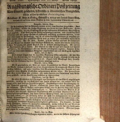 Augsburgische Ordinari Postzeitung von Staats-, gelehrten, historisch- u. ökonomischen Neuigkeiten (Augsburger Postzeitung) Samstag 21. Mai 1825