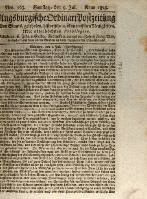 Augsburgische Ordinari Postzeitung von Staats-, gelehrten, historisch- u. ökonomischen Neuigkeiten (Augsburger Postzeitung) Samstag 9. Juli 1825