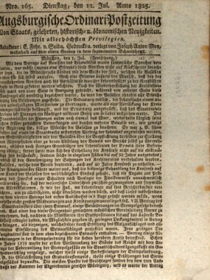 Augsburgische Ordinari Postzeitung von Staats-, gelehrten, historisch- u. ökonomischen Neuigkeiten (Augsburger Postzeitung) Dienstag 12. Juli 1825