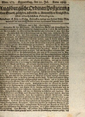 Augsburgische Ordinari Postzeitung von Staats-, gelehrten, historisch- u. ökonomischen Neuigkeiten (Augsburger Postzeitung) Donnerstag 21. Juli 1825