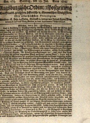 Augsburgische Ordinari Postzeitung von Staats-, gelehrten, historisch- u. ökonomischen Neuigkeiten (Augsburger Postzeitung) Samstag 23. Juli 1825