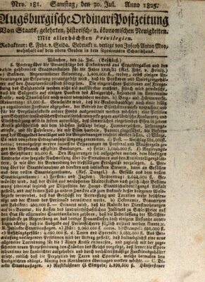 Augsburgische Ordinari Postzeitung von Staats-, gelehrten, historisch- u. ökonomischen Neuigkeiten (Augsburger Postzeitung) Samstag 30. Juli 1825