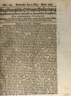 Augsburgische Ordinari Postzeitung von Staats-, gelehrten, historisch- u. ökonomischen Neuigkeiten (Augsburger Postzeitung) Mittwoch 3. August 1825