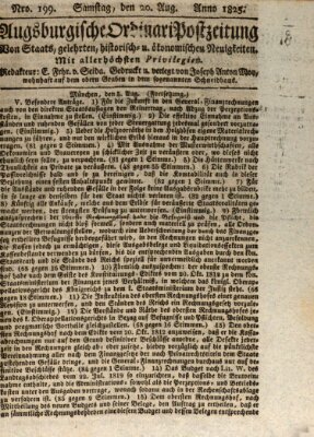 Augsburgische Ordinari Postzeitung von Staats-, gelehrten, historisch- u. ökonomischen Neuigkeiten (Augsburger Postzeitung) Samstag 20. August 1825