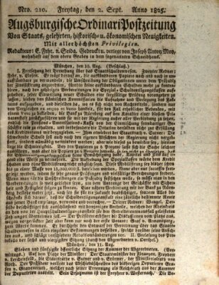 Augsburgische Ordinari Postzeitung von Staats-, gelehrten, historisch- u. ökonomischen Neuigkeiten (Augsburger Postzeitung) Freitag 2. September 1825