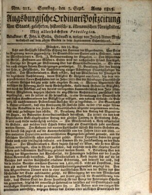 Augsburgische Ordinari Postzeitung von Staats-, gelehrten, historisch- u. ökonomischen Neuigkeiten (Augsburger Postzeitung) Samstag 3. September 1825