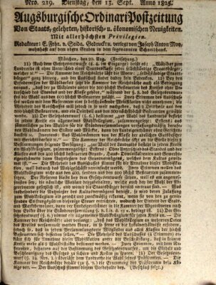 Augsburgische Ordinari Postzeitung von Staats-, gelehrten, historisch- u. ökonomischen Neuigkeiten (Augsburger Postzeitung) Dienstag 13. September 1825