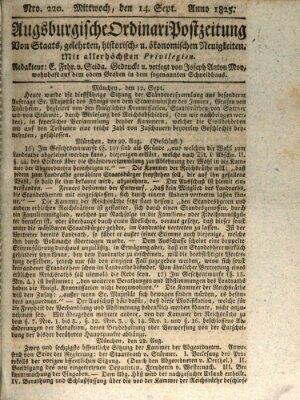 Augsburgische Ordinari Postzeitung von Staats-, gelehrten, historisch- u. ökonomischen Neuigkeiten (Augsburger Postzeitung) Mittwoch 14. September 1825