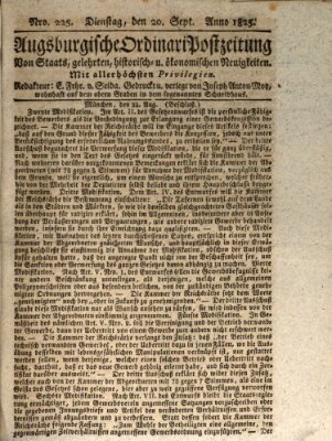 Augsburgische Ordinari Postzeitung von Staats-, gelehrten, historisch- u. ökonomischen Neuigkeiten (Augsburger Postzeitung) Dienstag 20. September 1825