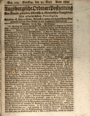 Augsburgische Ordinari Postzeitung von Staats-, gelehrten, historisch- u. ökonomischen Neuigkeiten (Augsburger Postzeitung) Samstag 24. September 1825