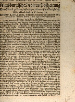 Augsburgische Ordinari Postzeitung von Staats-, gelehrten, historisch- u. ökonomischen Neuigkeiten (Augsburger Postzeitung) Mittwoch 28. September 1825