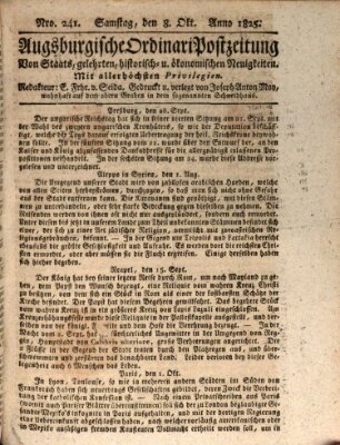 Augsburgische Ordinari Postzeitung von Staats-, gelehrten, historisch- u. ökonomischen Neuigkeiten (Augsburger Postzeitung) Samstag 8. Oktober 1825