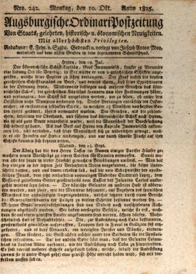 Augsburgische Ordinari Postzeitung von Staats-, gelehrten, historisch- u. ökonomischen Neuigkeiten (Augsburger Postzeitung) Montag 10. Oktober 1825