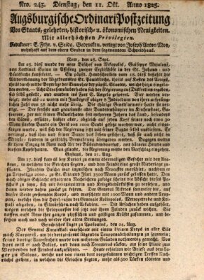 Augsburgische Ordinari Postzeitung von Staats-, gelehrten, historisch- u. ökonomischen Neuigkeiten (Augsburger Postzeitung) Dienstag 11. Oktober 1825