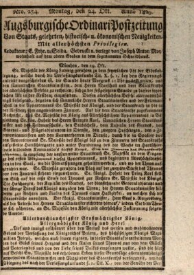 Augsburgische Ordinari Postzeitung von Staats-, gelehrten, historisch- u. ökonomischen Neuigkeiten (Augsburger Postzeitung) Montag 24. Oktober 1825