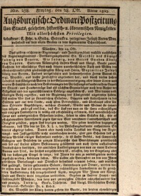 Augsburgische Ordinari Postzeitung von Staats-, gelehrten, historisch- u. ökonomischen Neuigkeiten (Augsburger Postzeitung) Freitag 28. Oktober 1825