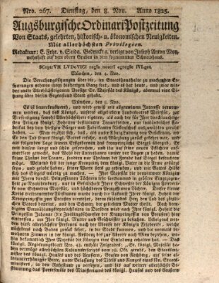 Augsburgische Ordinari Postzeitung von Staats-, gelehrten, historisch- u. ökonomischen Neuigkeiten (Augsburger Postzeitung) Dienstag 8. November 1825