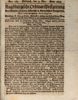 Augsburgische Ordinari Postzeitung von Staats-, gelehrten, historisch- u. ökonomischen Neuigkeiten (Augsburger Postzeitung) Mittwoch 9. November 1825