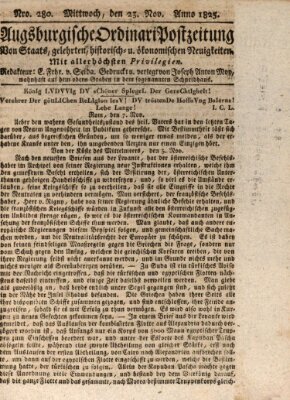 Augsburgische Ordinari Postzeitung von Staats-, gelehrten, historisch- u. ökonomischen Neuigkeiten (Augsburger Postzeitung) Mittwoch 23. November 1825