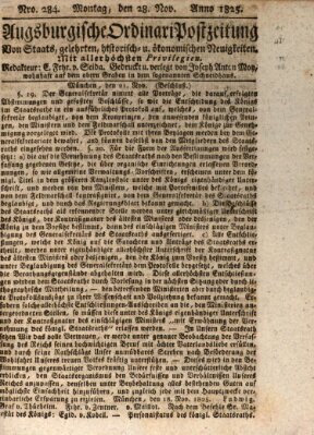 Augsburgische Ordinari Postzeitung von Staats-, gelehrten, historisch- u. ökonomischen Neuigkeiten (Augsburger Postzeitung) Montag 28. November 1825