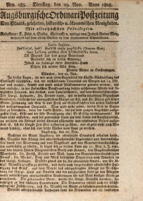 Augsburgische Ordinari Postzeitung von Staats-, gelehrten, historisch- u. ökonomischen Neuigkeiten (Augsburger Postzeitung) Dienstag 29. November 1825