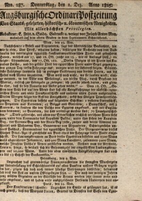 Augsburgische Ordinari Postzeitung von Staats-, gelehrten, historisch- u. ökonomischen Neuigkeiten (Augsburger Postzeitung) Donnerstag 1. Dezember 1825