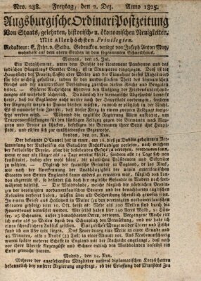 Augsburgische Ordinari Postzeitung von Staats-, gelehrten, historisch- u. ökonomischen Neuigkeiten (Augsburger Postzeitung) Freitag 2. Dezember 1825