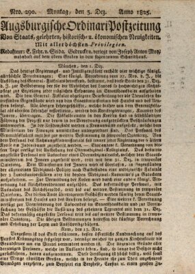 Augsburgische Ordinari Postzeitung von Staats-, gelehrten, historisch- u. ökonomischen Neuigkeiten (Augsburger Postzeitung) Montag 5. Dezember 1825