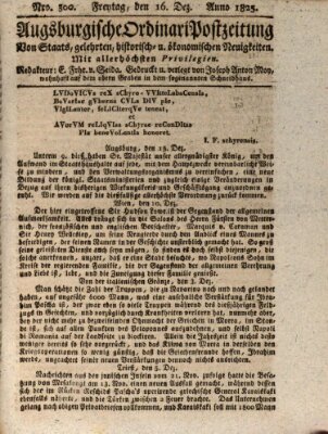 Augsburgische Ordinari Postzeitung von Staats-, gelehrten, historisch- u. ökonomischen Neuigkeiten (Augsburger Postzeitung) Freitag 16. Dezember 1825