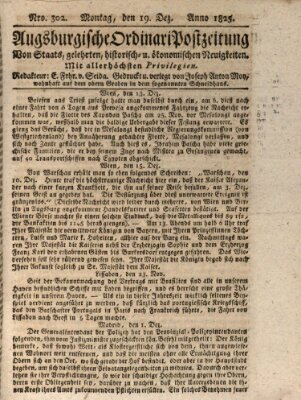 Augsburgische Ordinari Postzeitung von Staats-, gelehrten, historisch- u. ökonomischen Neuigkeiten (Augsburger Postzeitung) Montag 19. Dezember 1825