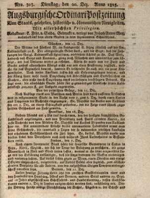 Augsburgische Ordinari Postzeitung von Staats-, gelehrten, historisch- u. ökonomischen Neuigkeiten (Augsburger Postzeitung) Dienstag 20. Dezember 1825