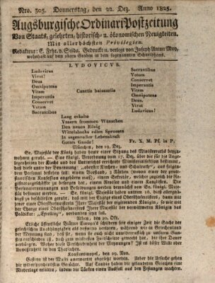 Augsburgische Ordinari Postzeitung von Staats-, gelehrten, historisch- u. ökonomischen Neuigkeiten (Augsburger Postzeitung) Donnerstag 22. Dezember 1825