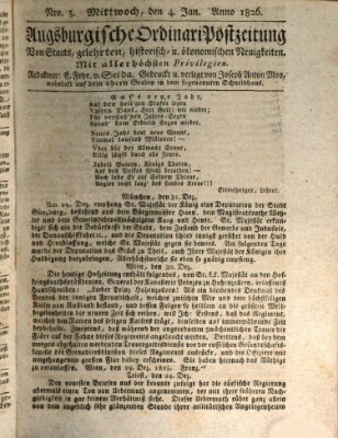 Augsburgische Ordinari Postzeitung von Staats-, gelehrten, historisch- u. ökonomischen Neuigkeiten (Augsburger Postzeitung) Mittwoch 4. Januar 1826