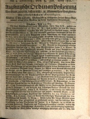 Augsburgische Ordinari Postzeitung von Staats-, gelehrten, historisch- u. ökonomischen Neuigkeiten (Augsburger Postzeitung) Donnerstag 5. Januar 1826