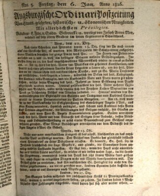 Augsburgische Ordinari Postzeitung von Staats-, gelehrten, historisch- u. ökonomischen Neuigkeiten (Augsburger Postzeitung) Freitag 6. Januar 1826