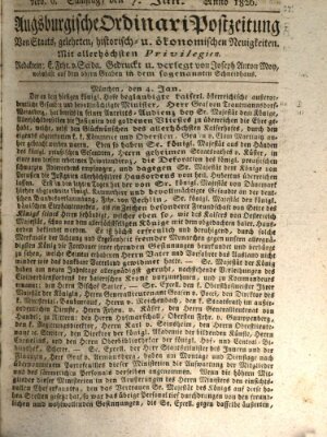 Augsburgische Ordinari Postzeitung von Staats-, gelehrten, historisch- u. ökonomischen Neuigkeiten (Augsburger Postzeitung) Samstag 7. Januar 1826