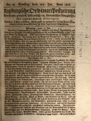 Augsburgische Ordinari Postzeitung von Staats-, gelehrten, historisch- u. ökonomischen Neuigkeiten (Augsburger Postzeitung) Samstag 21. Januar 1826