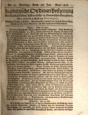 Augsburgische Ordinari Postzeitung von Staats-, gelehrten, historisch- u. ökonomischen Neuigkeiten (Augsburger Postzeitung) Freitag 27. Januar 1826