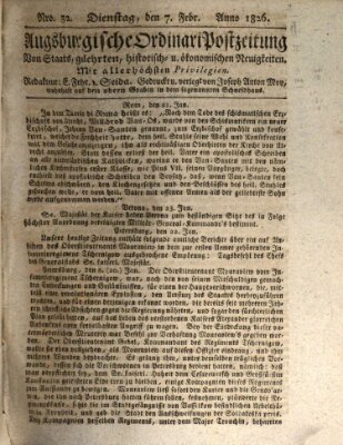 Augsburgische Ordinari Postzeitung von Staats-, gelehrten, historisch- u. ökonomischen Neuigkeiten (Augsburger Postzeitung) Dienstag 7. Februar 1826