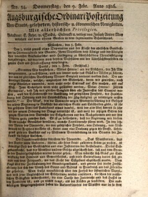 Augsburgische Ordinari Postzeitung von Staats-, gelehrten, historisch- u. ökonomischen Neuigkeiten (Augsburger Postzeitung) Donnerstag 9. Februar 1826